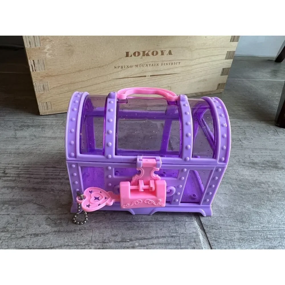 Purple Treasure Box & Key Girls Kids Organizer Plastic Jewelry Play Gift Cute